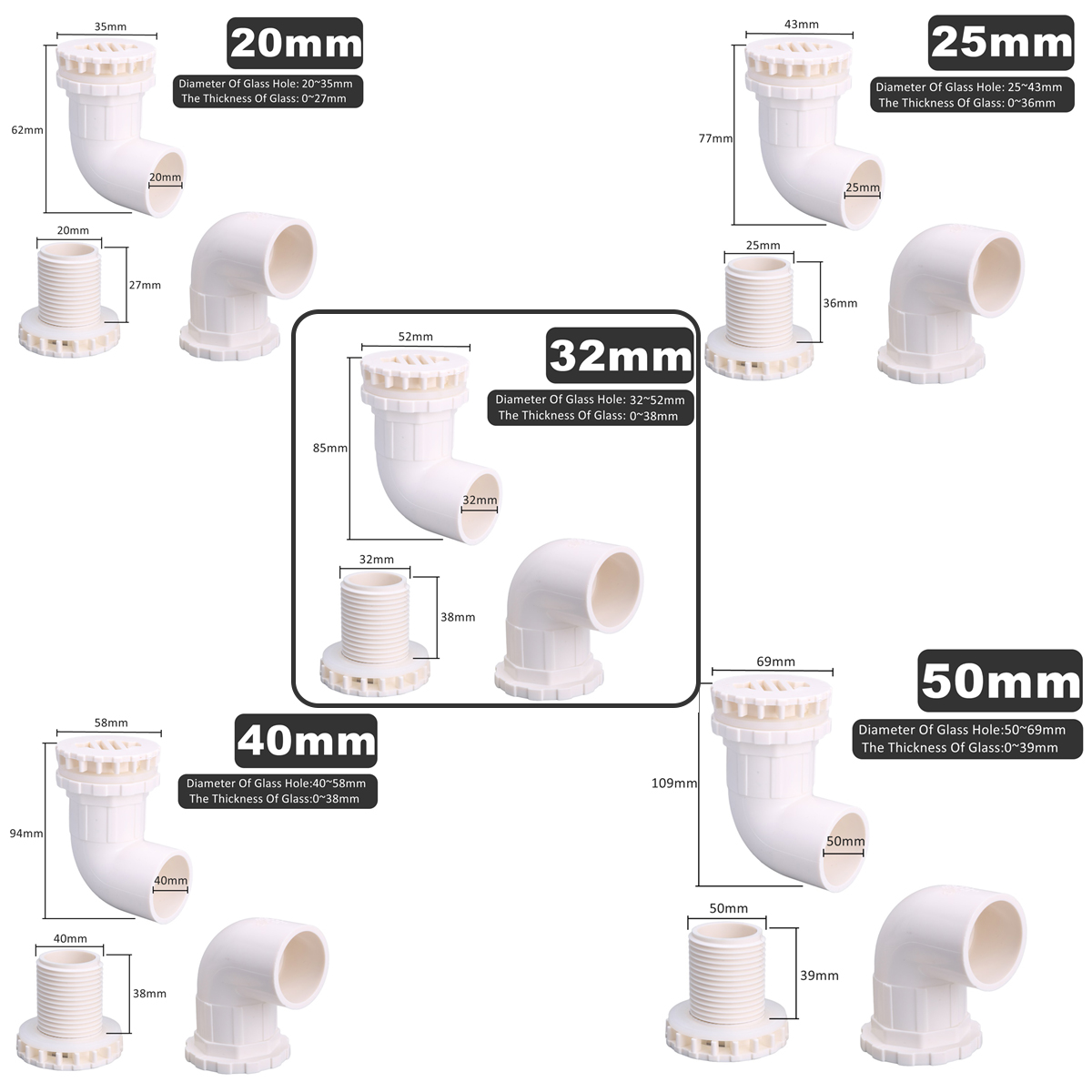 1szt 20/25/32/40/50mm Złączki  – Marine Aquarium Overflow recenzja i cena